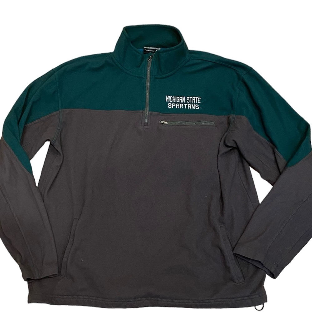 Michigan State Spartans Gray Green Pullover Fleece Sweatshirt Quarter Zip XL